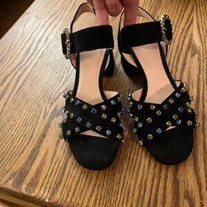 J. Crew Black block heel sandals with color gems